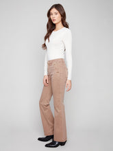 Load image into Gallery viewer, Charlie b Flare Leg Coloured Twill Pants with Buttons at Side Pocket
