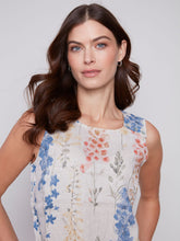 Load image into Gallery viewer, Charlie b Printed Sleeveless Raw Linen Top with Buttons
