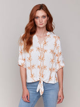 Load image into Gallery viewer, Charlie b Embroidery Front Tie Cotton Blouse
