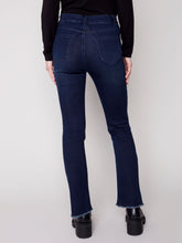 Load image into Gallery viewer, Charlie b Stretch Boot Cut Jeans with Asymmetrical Fringed Hem
