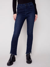 Load image into Gallery viewer, Charlie b Stretch Boot Cut Jeans with Asymmetrical Fringed Hem
