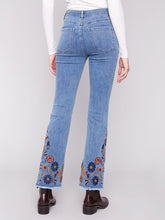 Load image into Gallery viewer, Charlie b Flare Leg Stretch Denim Pants with Colourful Embroidery on Sides and Hem
