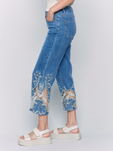 Load image into Gallery viewer, Charlie B Flare Leg Pant with Laser Cut Lace at Bottom
