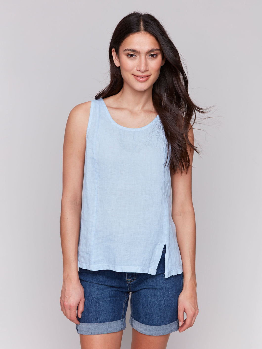 Charlie b Sleeveless Linen Top with Front Slit