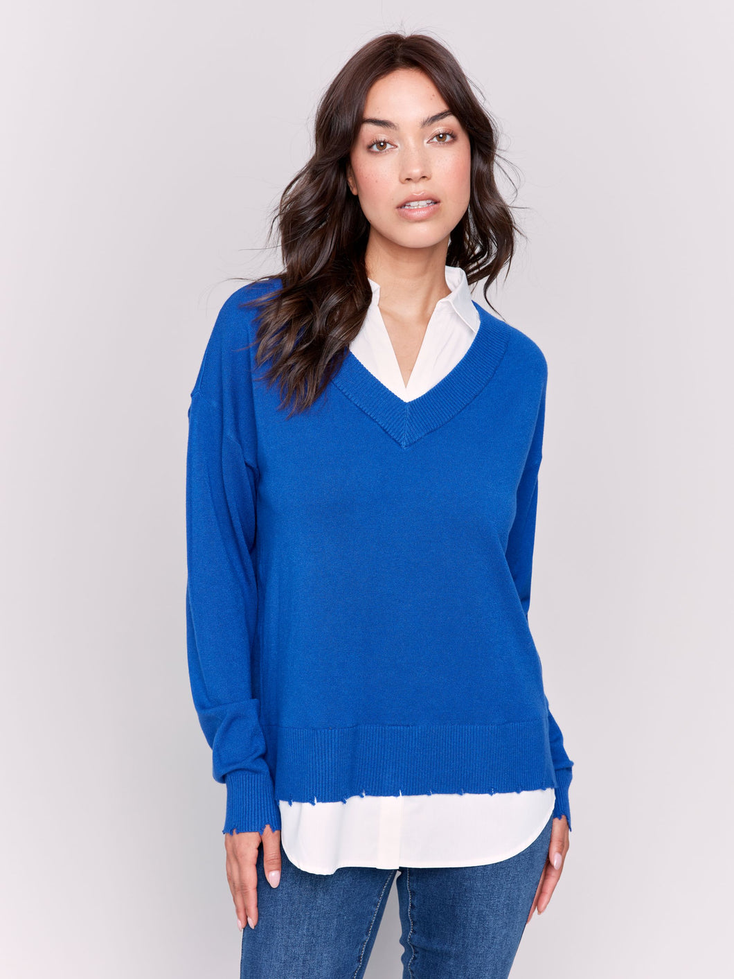 Charlie b V-Neck with Round Shirt Collar