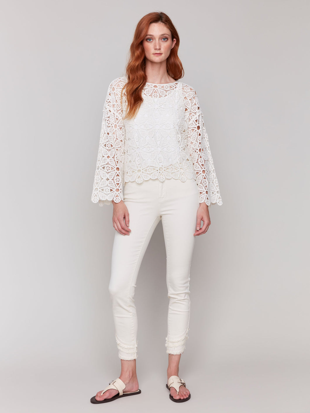 Charlie b 3/4 Sleeve Crochet Top