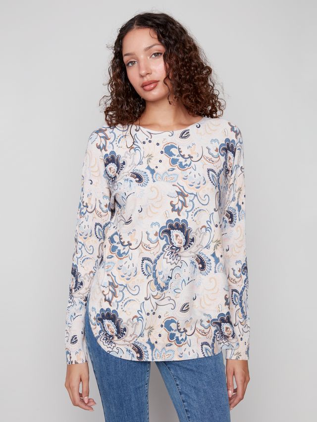 Charle b Printed Round Neck Sweater