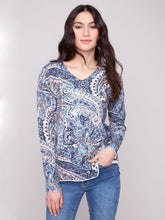 Load image into Gallery viewer, Charlie b Printed V Neck Sweater
