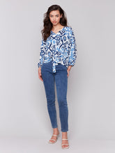 Load image into Gallery viewer, Charlie b Printed Bat Sleeve Popover Blouse with Front Tie
