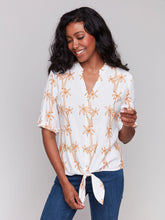 Load image into Gallery viewer, Charlie b Embroidery Front Tie Cotton Blouse
